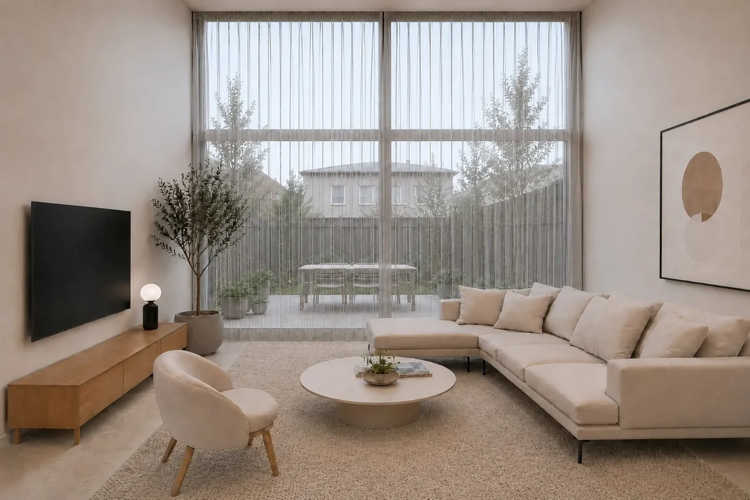 Double height living room with floor-to-ceiling glazing and courtyard view — Richmond terrace extension Melbourne
